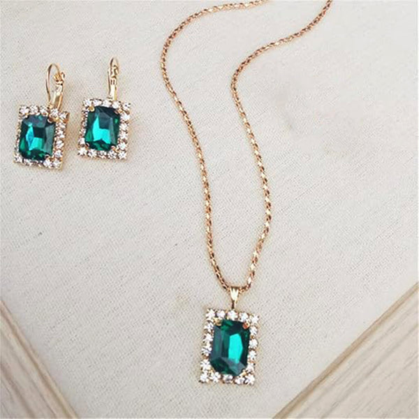 Stone Pendant Necklace Chain Set with Earrings – Elegant Jewellery for Women & Girls