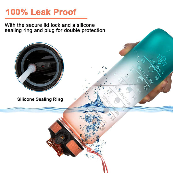 Motivational Water Bottle with Straw & Time Marker – BPA-Free & Leakproof