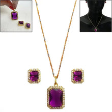 Stone Pendant Necklace Chain Set with Earrings – Elegant Jewellery for Women & Girls